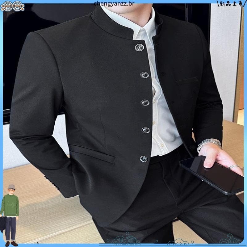 Bonito chinês negócios Commuter gola alta uniforme Nakayama terno casamento noivo padrinhos vestido fino irmão terno con