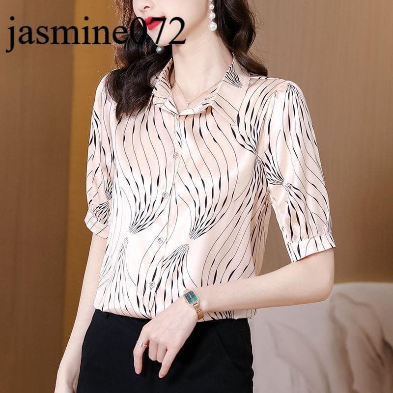 Top feminino tamanho grande camisa de seda de manga curta feminina tecido de seda amoreira nicho luz Design de luxo prim