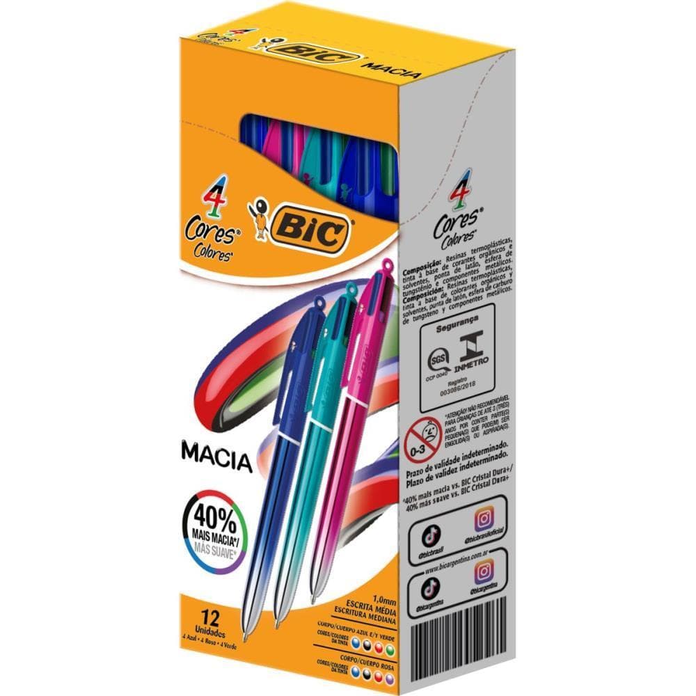 Caneta Esferografica 4 Cores Semi GEL Sortdas CX.C/12