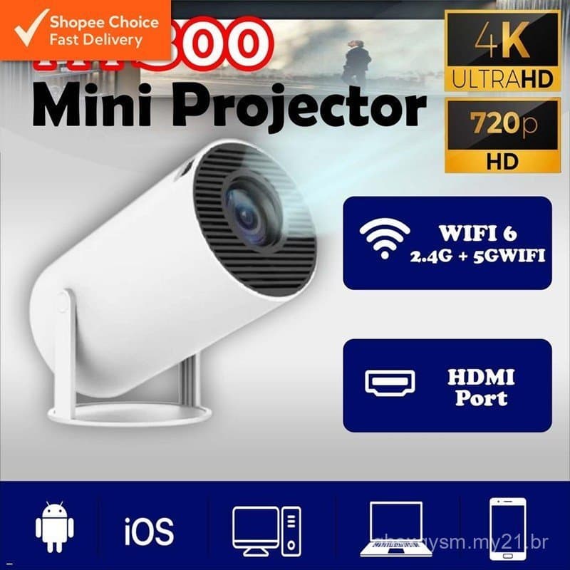 Mini Projetor HY300 |   WiFi 6 sem fio e Bluetooth |   Projetor de Cinema com 11 LEDs |   Projetor Pequeno 4K/720p QPAS