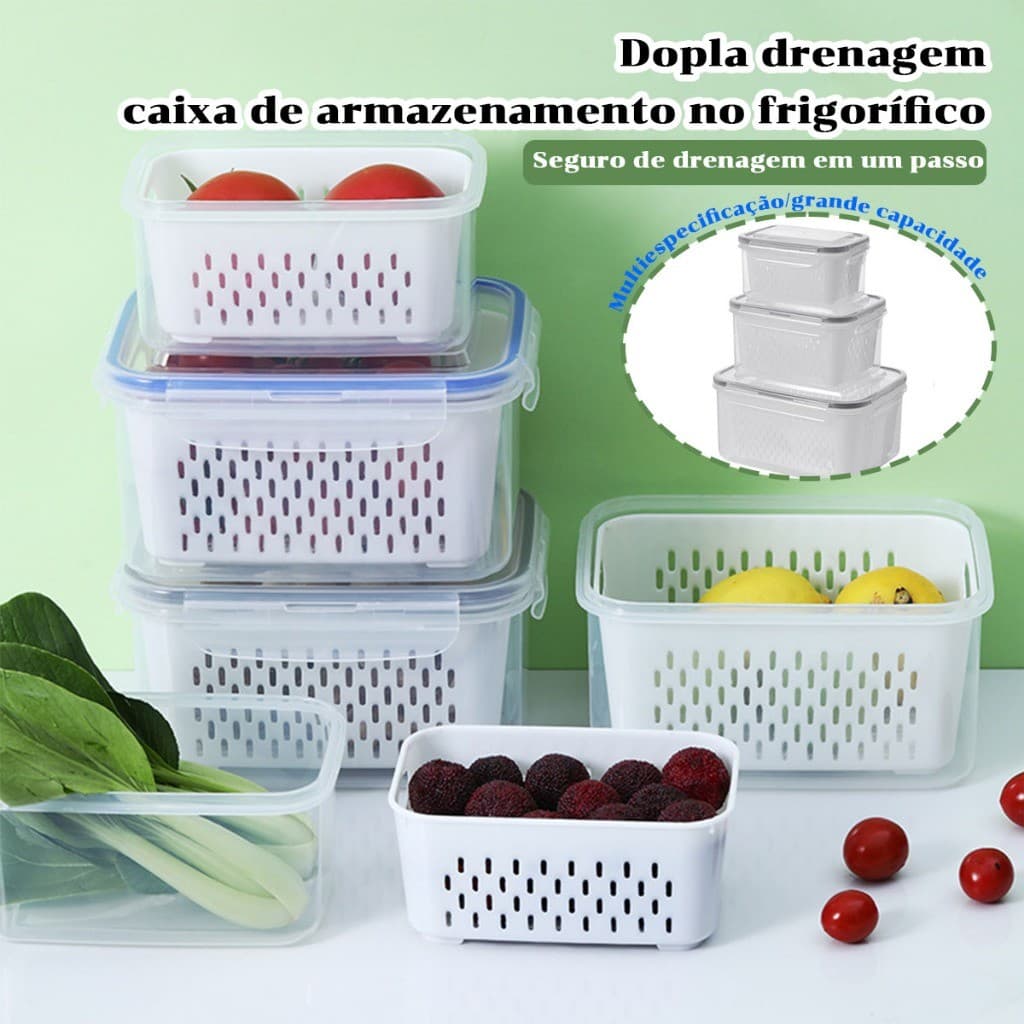 rganizador de Geladeira Hermético com Cesto Escorredor BPA Free