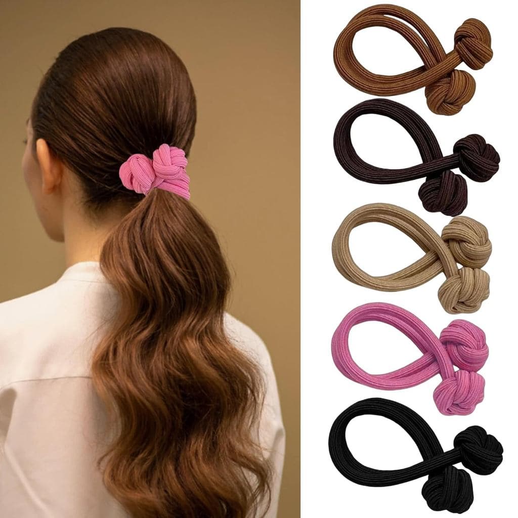 5 Peças de Elásticos de Cabelo com Nó Chinês Exclusivos para Mulheres, Elásticos Grossos para Cabelos Espessos e Finos,