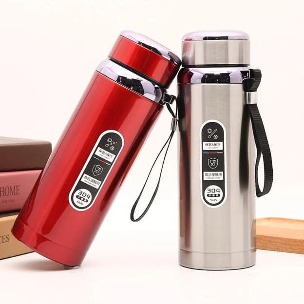 Garrafa 800ml Inox Térmica Com Infusor Prata Dourada De Água Café Parede Dupla Garrafa térmica