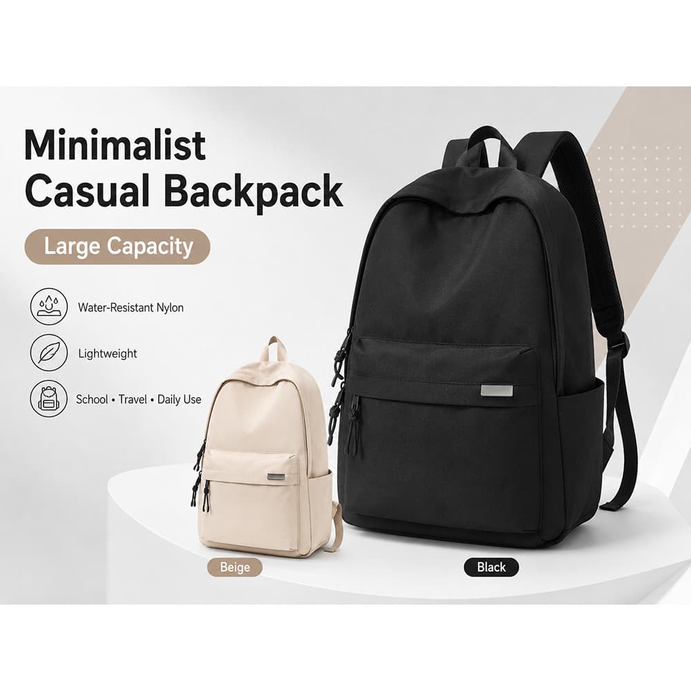 Mochila minimalista de grande capacidade à prova d'água de Nylon, bolsa de estudante, viagem universitária, lazer, uniss