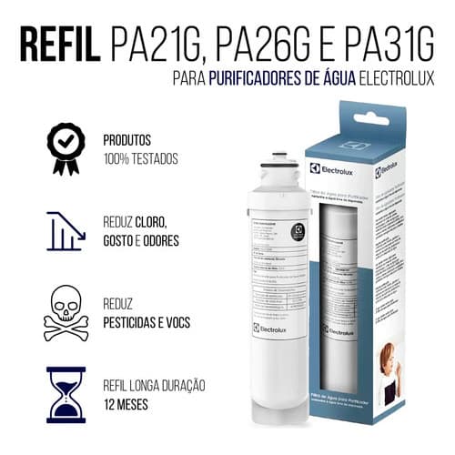 Refil Para Purificador de Agua Original Electrolux Compatível Filtro de Agua PA21G, PA26G, PA31G
