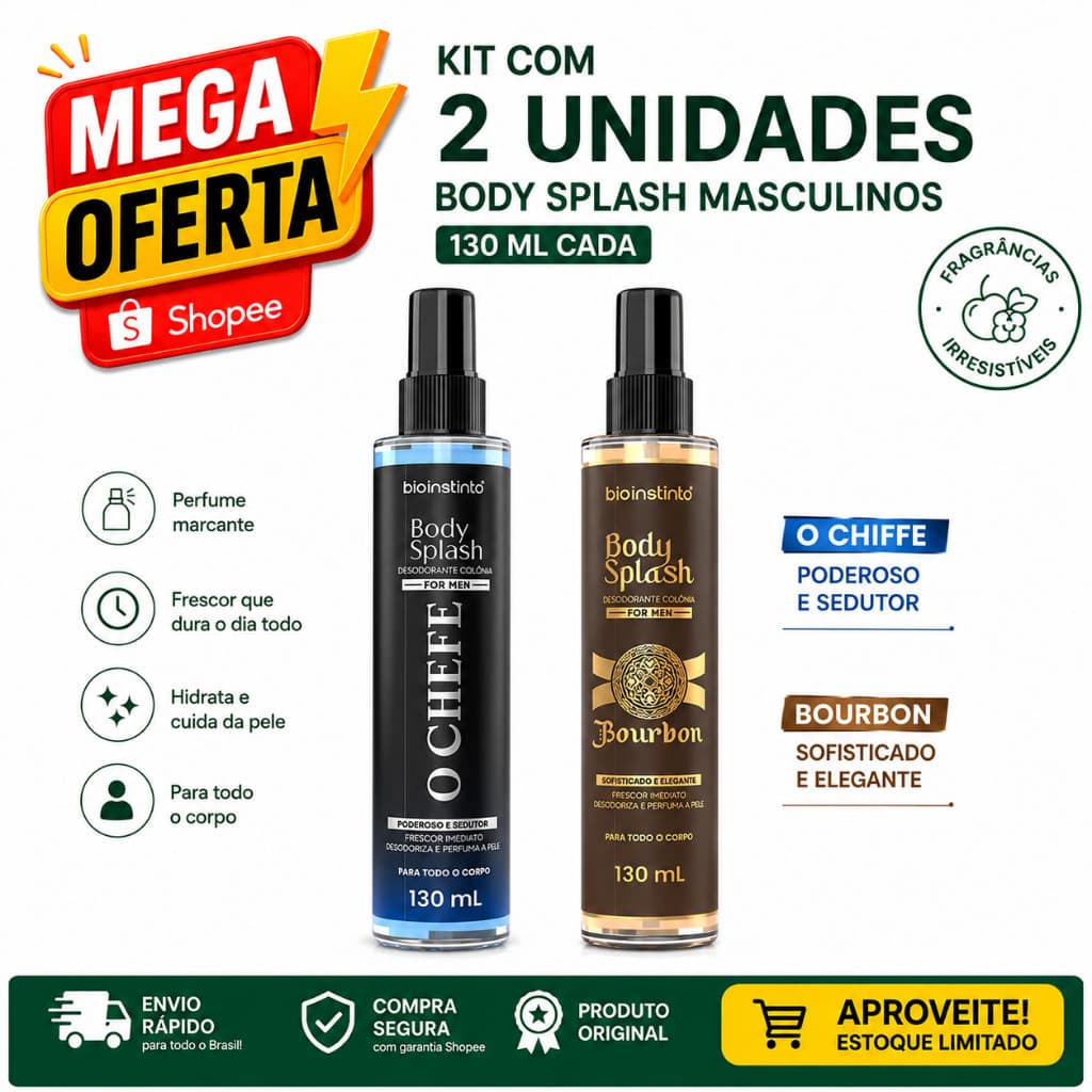 Kit Dia dos Pais 2 unidades Body Splash Masculino O Cheffe + Bourbon 130ml - Lançamento Perfume Corporal Masculino