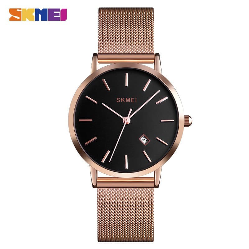 Skmei Relógio de luxo feminino Data da água da moda ouro feminino malha de aço inoxidável relógio de quartzo feminino