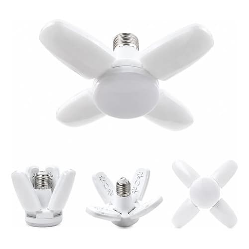 Lâmpada LED Fan Blade 30W 4 Pétalas Ajustáveis Dobrável E27 Bivolt Luz Branca Fria para Garagem Oficina e Galpão