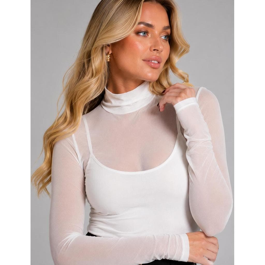 Blusa De Tule Gola Alta Manga Longa Salvatore