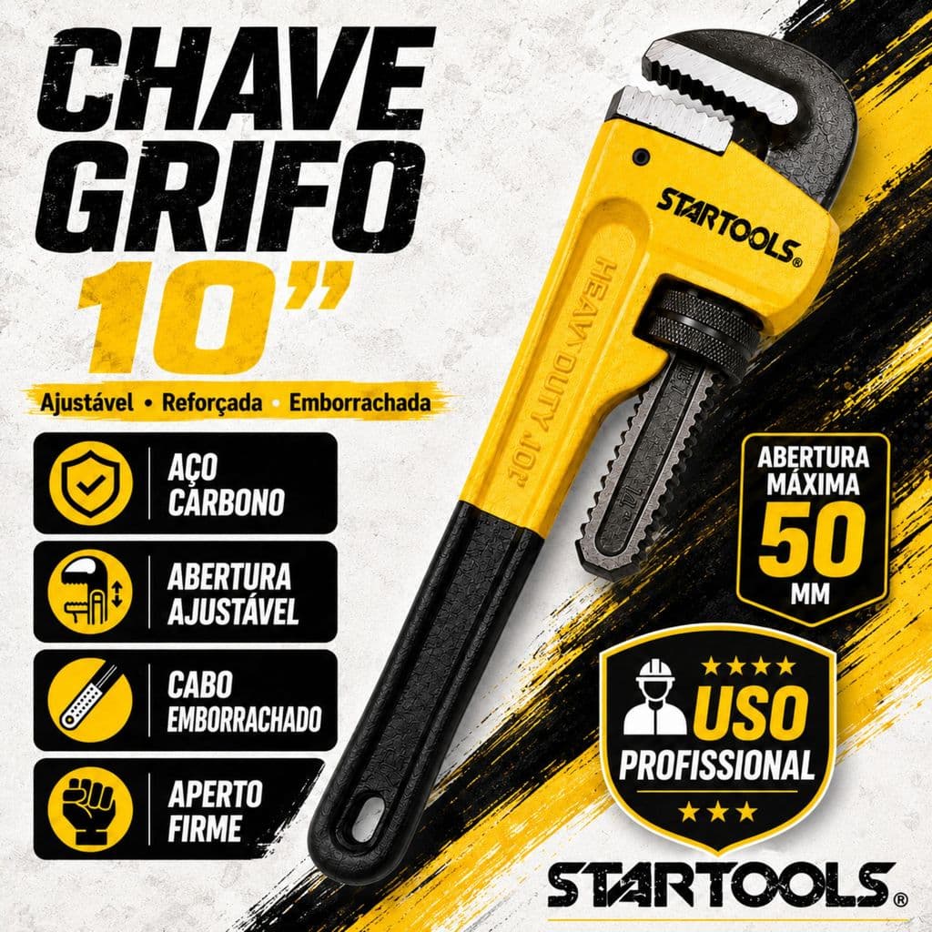 Chave de Grifo 10" 250MM Profissional Tipo Americano Em Aço