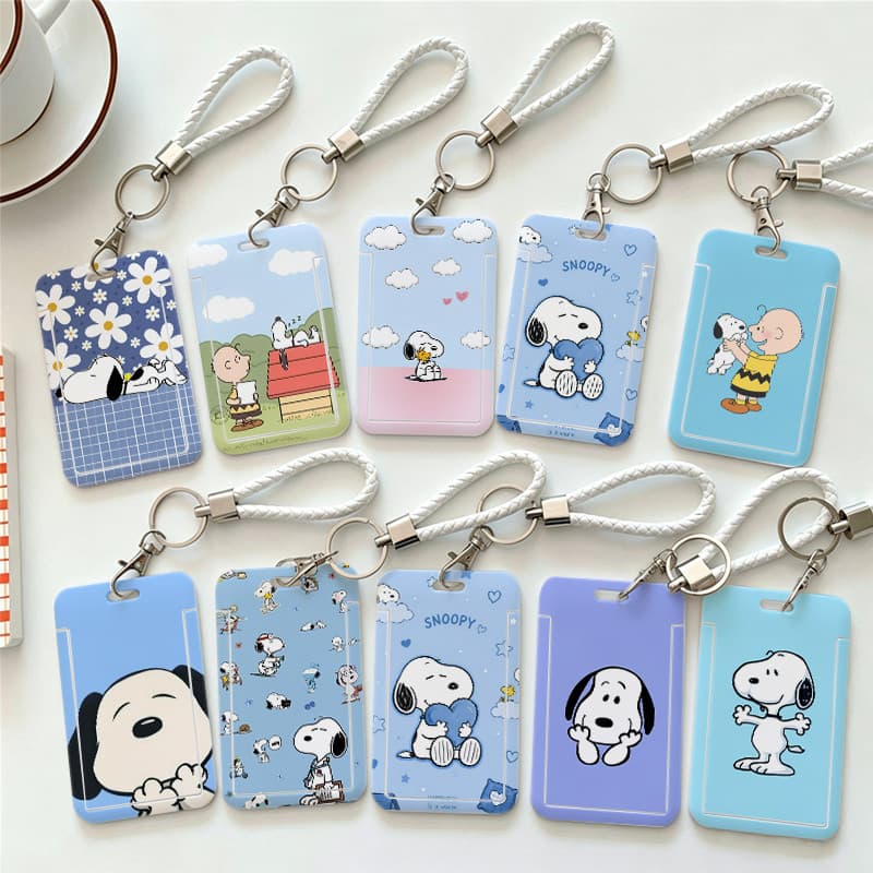 Snoopy Porta-Crachá Azul com Cordão para Crachá Escolar e Trabalho, Porta Cartão Fofo Personalizado Estilo Kawaii Leve.