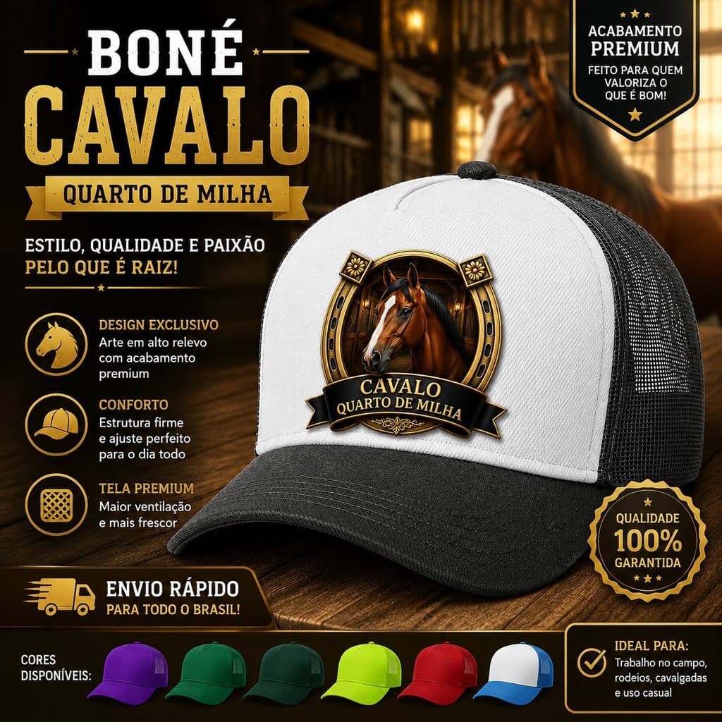 Boné Personalizado Cavalo Quarto de Milha Aba Curva - Escolha o SEU!