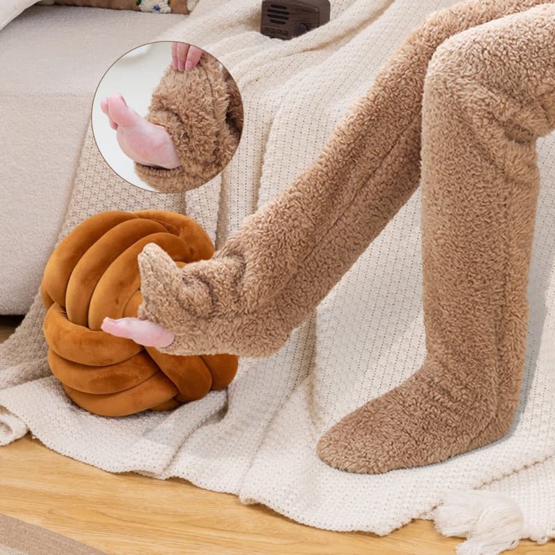 Meias de inverno espessas, meias quentes para andar em casa, felpudas até o joelho, meias de dormir femininas FTAG
