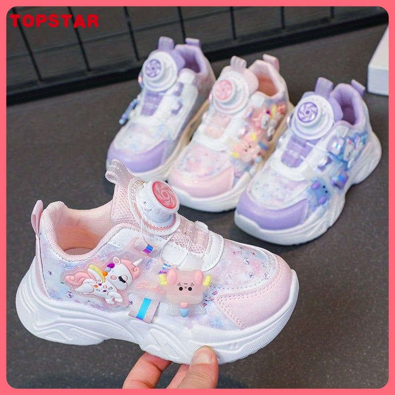 Sapatos para meninas do ensino fundamental, novos tênis de couro infantis, tênis respiráveis de sola macia para crianças
