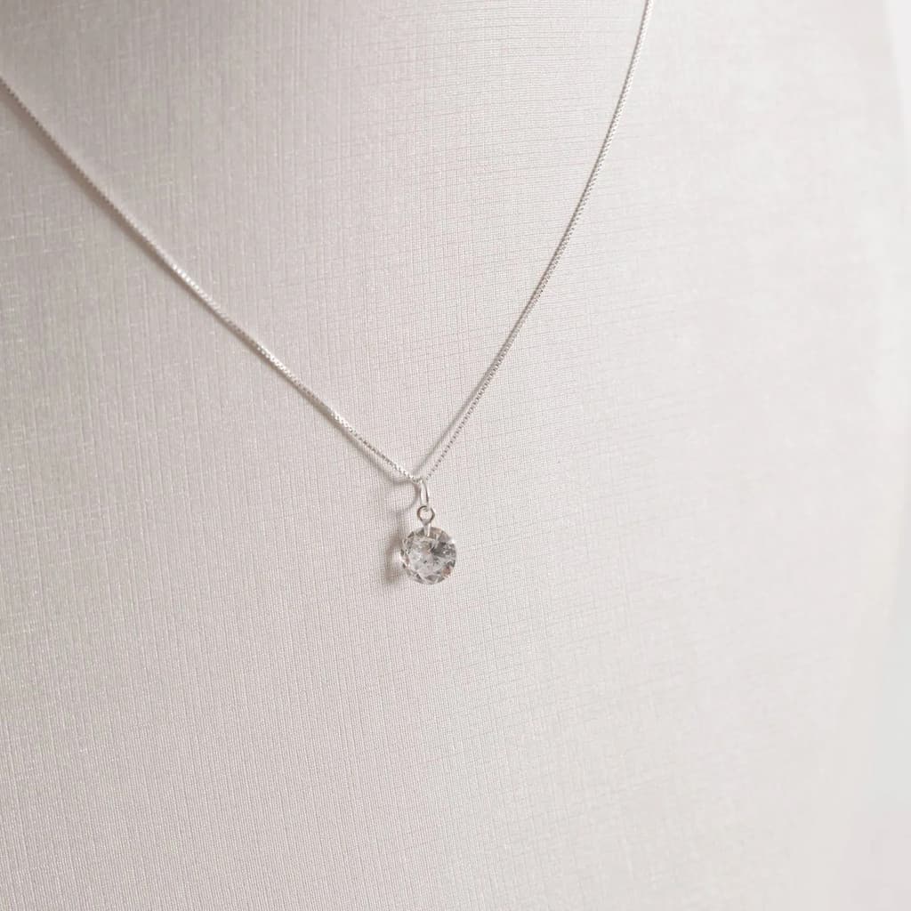 Colar Prata 925 Ponto De Luz Cristal Feminino Elegante