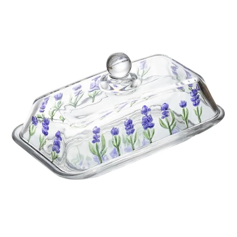 Manteigueira Lavanda Porta Manteiga Servir Mesa Posta Café Da Manhã Lyor Cristal Com Tampa Pote Retangular