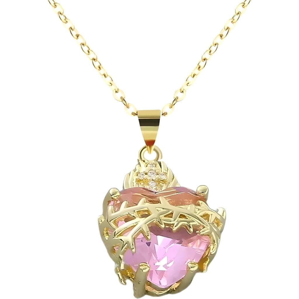 Colar de Coração Sagrado Banhado a Ouro 14K para Mulheres e Homens - Pingente Religioso Católico com Cruz da Sorte e Zir