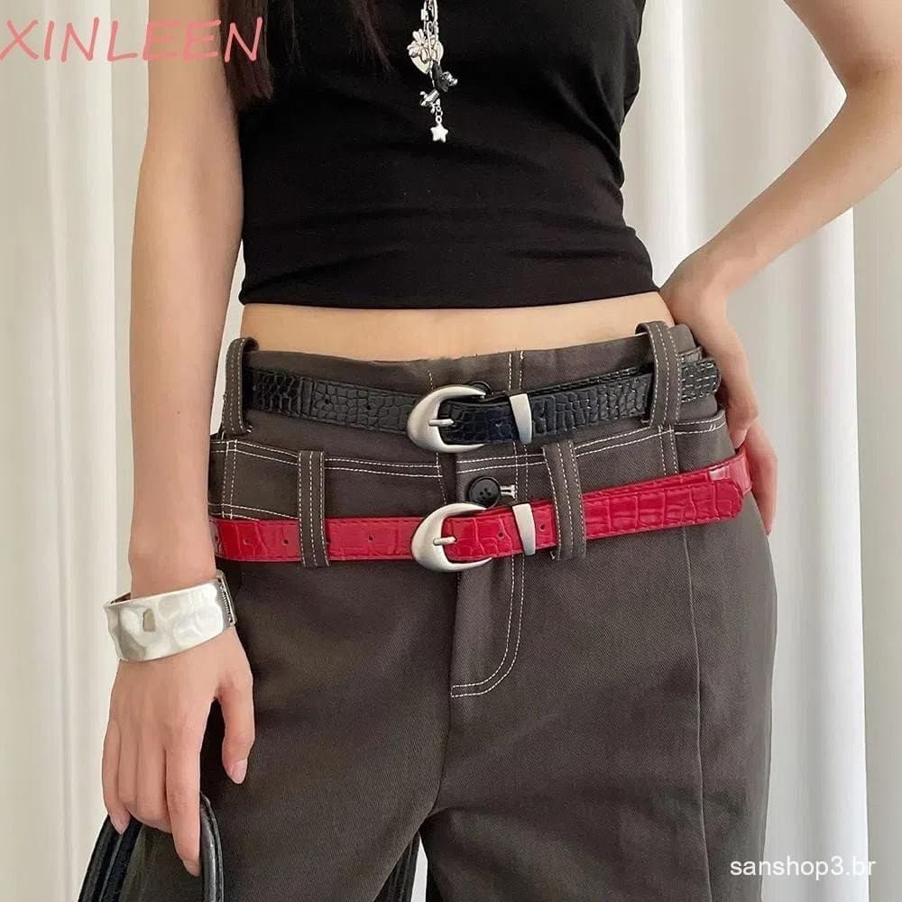 Cinto Feminino XINLEEN , Fino Y2k Com Padrão De Crocodilo Jeans Coreano De Couro PU