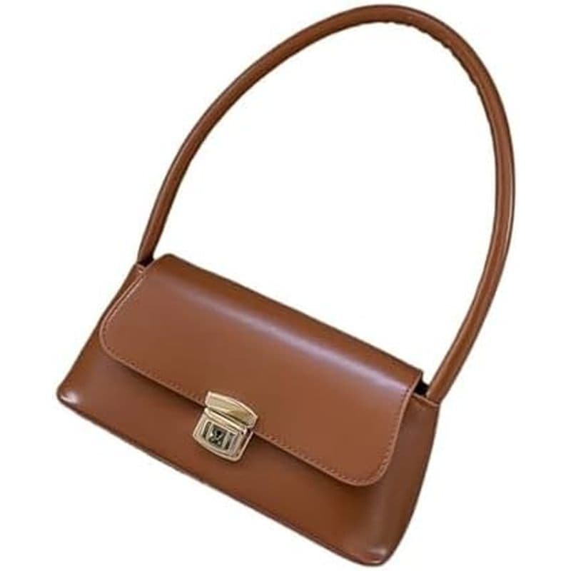 Bolsa Nas Axilas Feminina Couro PU Quadrado Moda Noite Cor Sólida Portátil All-Match De Ombro (Marrom Claro 24x12x9cm)