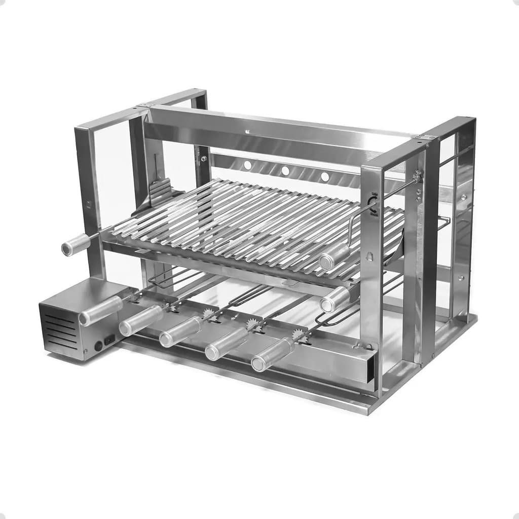 Churrasqueira Elevatória Inox 5 Espetos Com Grelha Argentina Bivolt (usada em otimo estado)