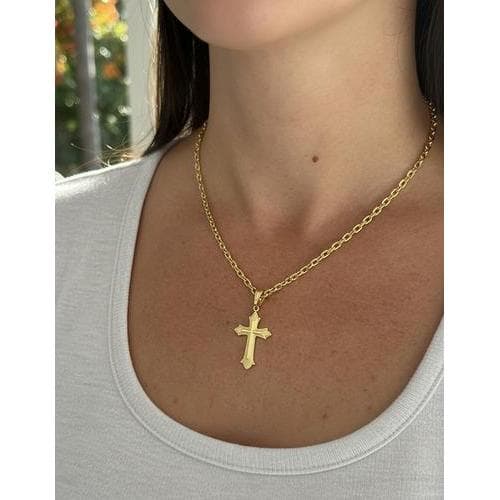Corrente Colar Feminino 3mm 45cm + Cruz Banhados A Ouro Dourado
