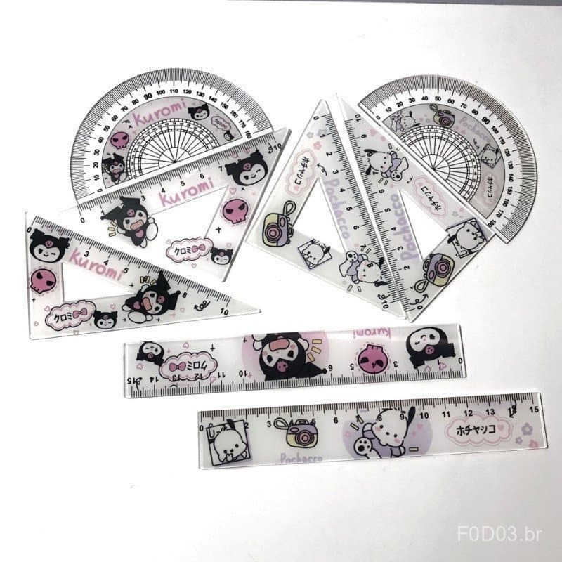 4Pcs/Set Sanrio Conjunto De Réguas Acrílicas Kuromi Pochacco Ferramentas De Medição Régua Triangular De Borda Reta Protr