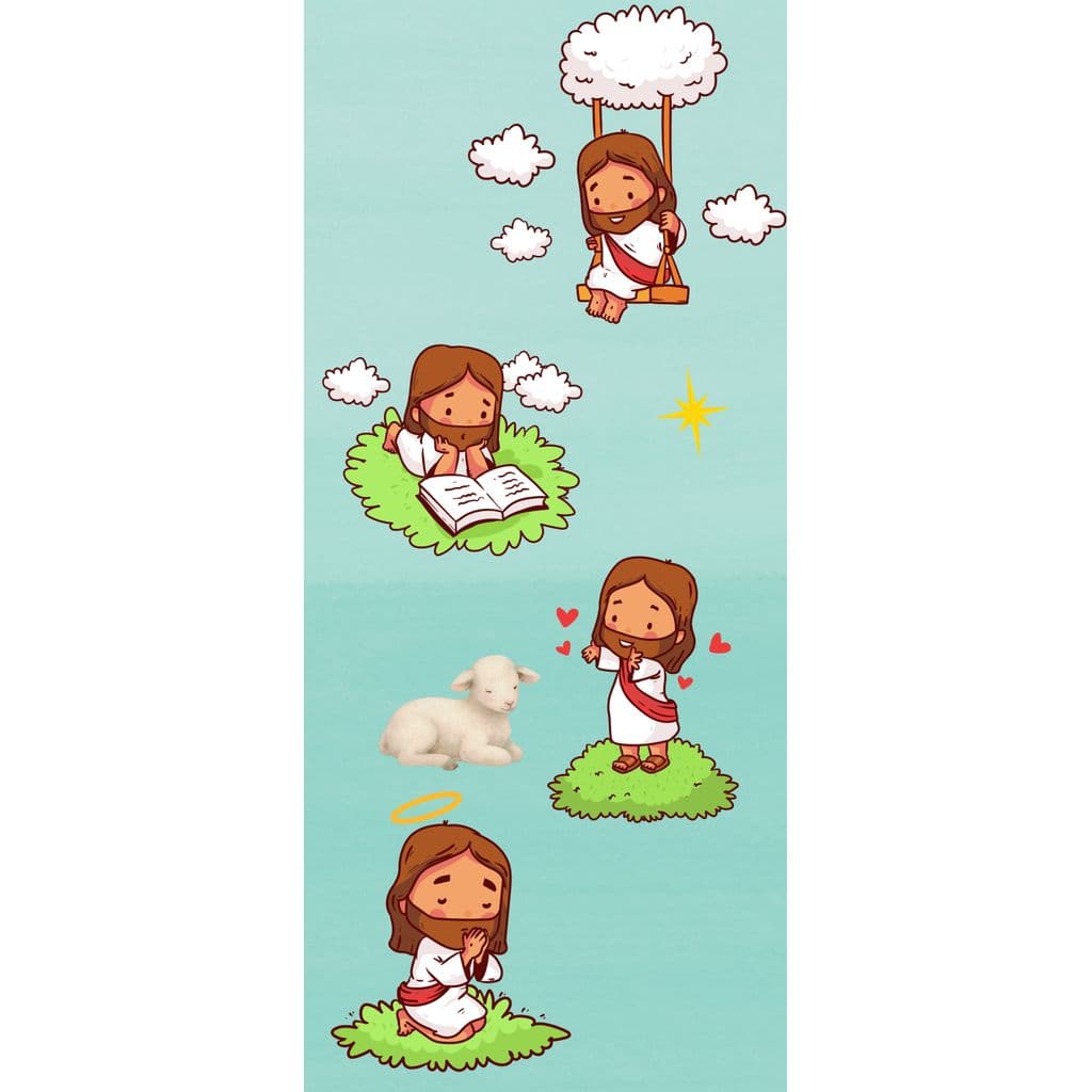 Adesivo Decorativo de Porta Infantil Desenho Jesus Anjos Fe Cristao Deus Ceu Senhor Religioso