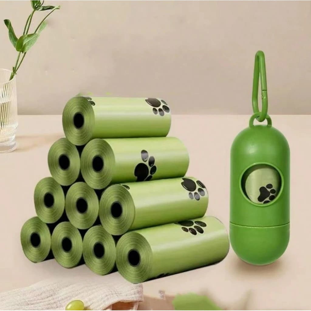 Kit Porta Saquinhos de Lixo + 15 Rolos Coletor de Fezes de Animais Dispenser