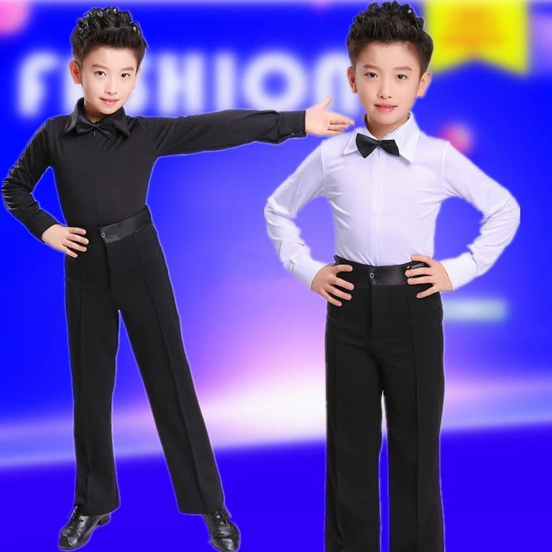 [WDF] Fantasia de dança latina para meninos de manga comprida, fantasia de dança infantil, fantasia de competição para e