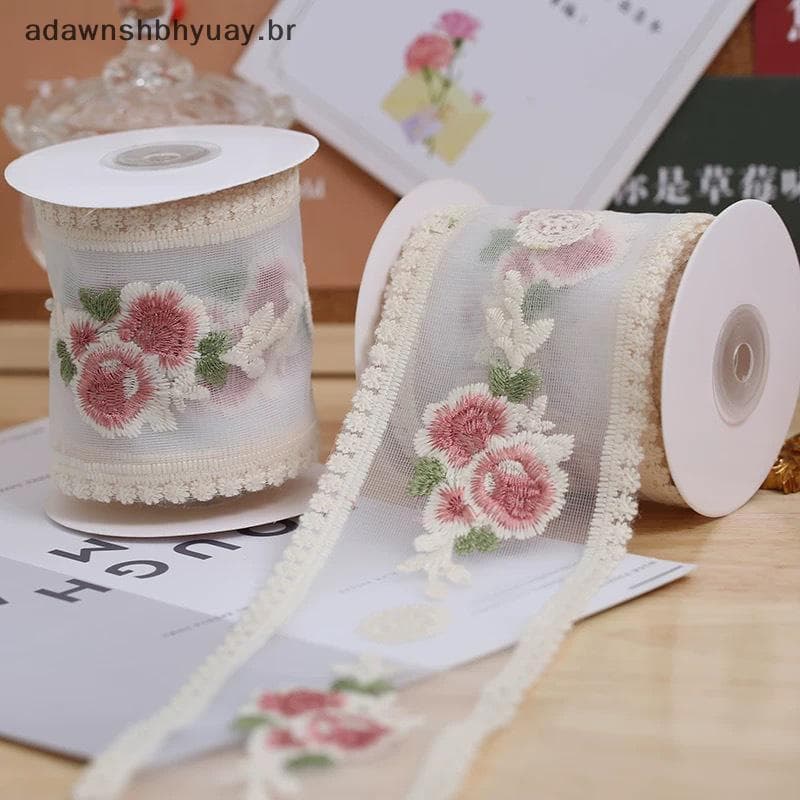 Adawnshubiuay Largura 8.5CM/3.34in Comprimento 420cm/165.35in Flor Rosa Bordado Fita De Renda Tecido Decoração Vários Ac