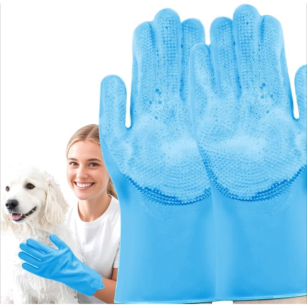 Luvas De Lavagem Para Cães , Escova De Banho 2 Em 1 , Luva Cuidados Com Animais De Estimação Massagem De Silicone , Ferr