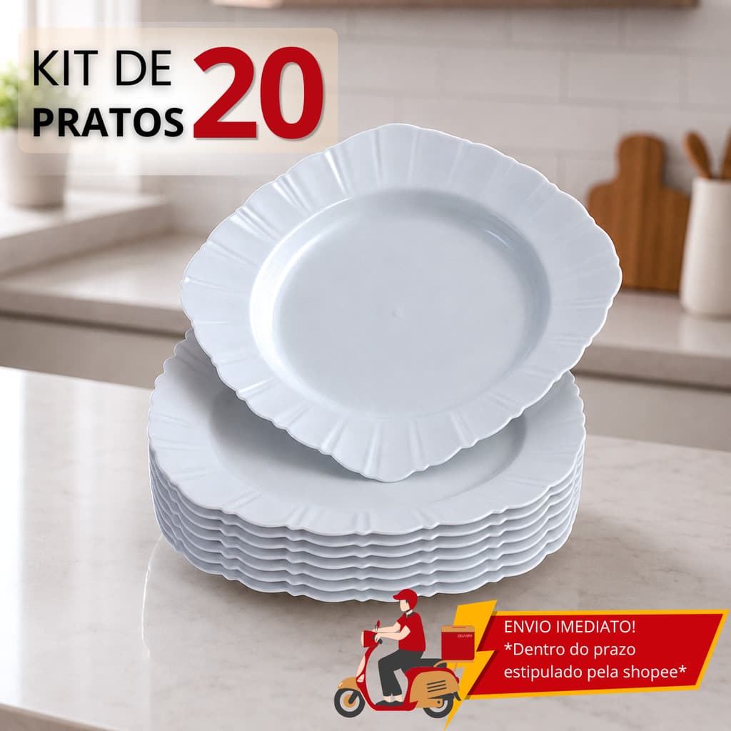 Jogo 20 Pratos Plásticos Quadrado Fundo Refeição Festa Porção Petiscos Reutilizável Resistente
