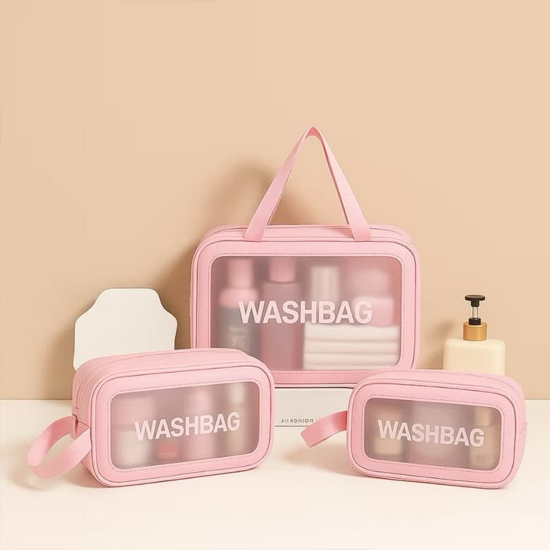 KIT 3 Necessaire Maquiagem Transparente WashBag A Prova De Água