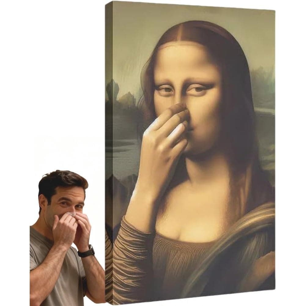Arte de Parede Divertida para Banheiro, Quadros da Mona Lisa em Tela com Moldura, Decoração de Parede com Humor Único, P