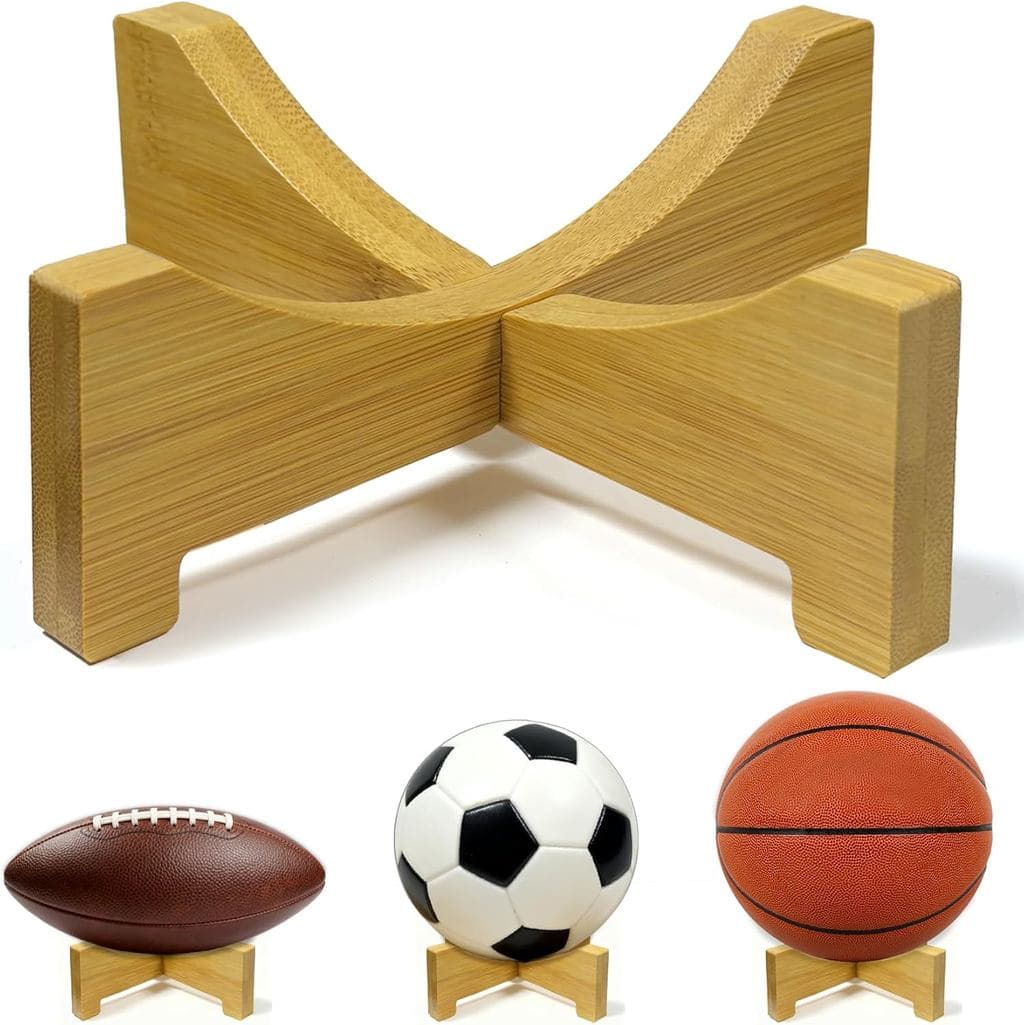Suporte para Bolas de Futebol – Suporte de Madeira Natural para Bolas de Futebol, Basquete, Futebol Americano, Memorabil