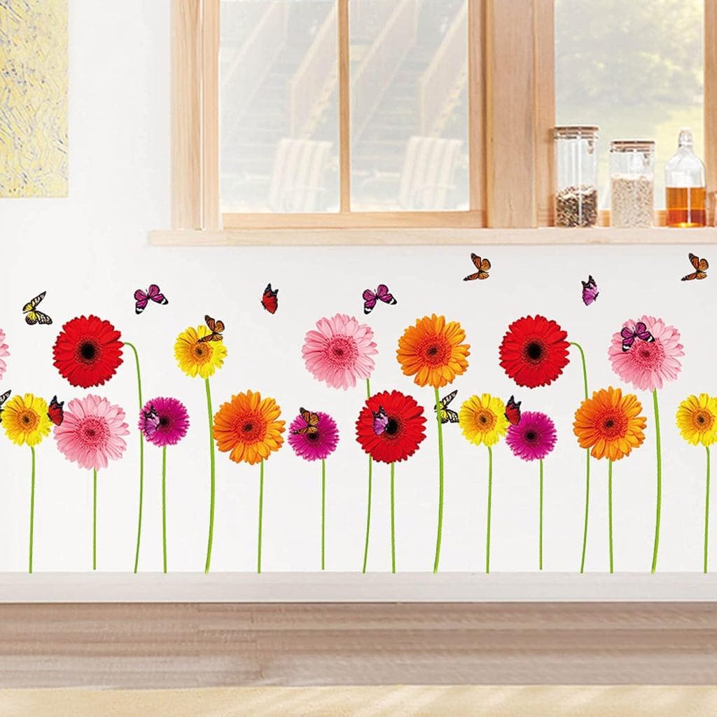 Maydahui 2 Folhas de Adesivos de Parede com Flores de Gerbera e Borboletas 3D (30*37 Polegadas) Removíveis e Autoadesivo