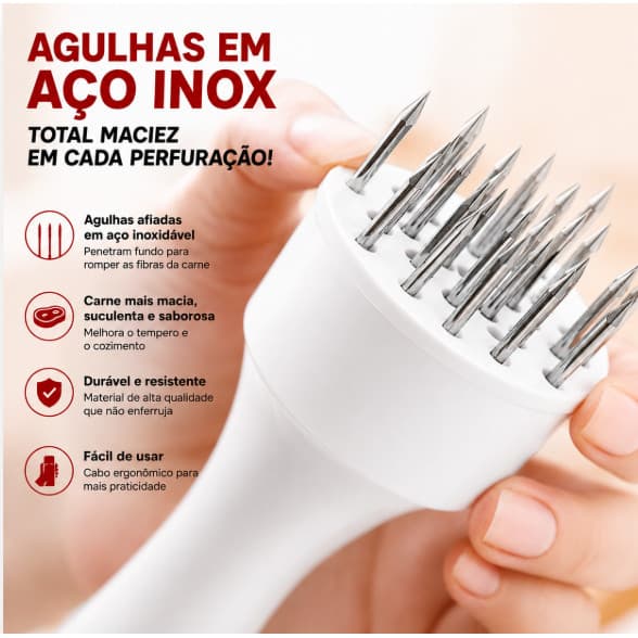 Amaciador De Carne Com Agulhas Aço Inox Batedor Perfurador Manual Para Bife Churrasco Injetor Tempero
