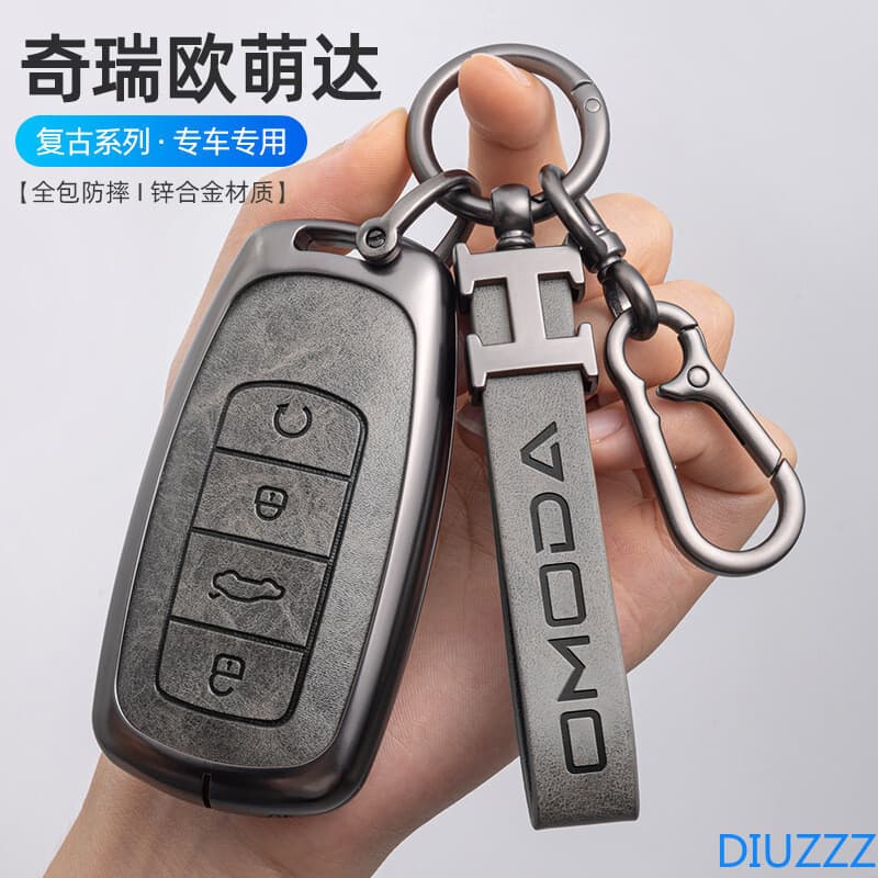Nova Capa Protetora de Chave de Carro em Liga de Zinco e Couro para Chery Omoda 5 C5 Tigo 7 8 Pro Max Plus Fob B1H9