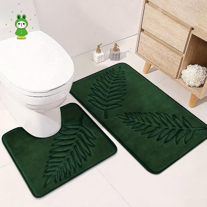 3 Pçs Folha Em Relevo Esponja Tapete De Banho Conjunto Antiderrapante Absorvente De Água Tapetes De Banheiro Forma De U
