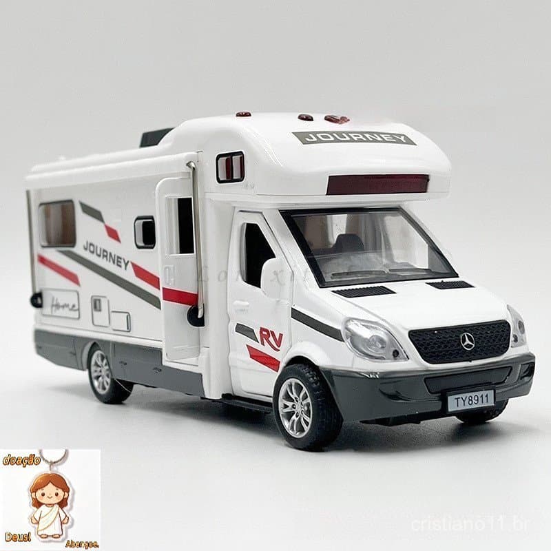 1 : 36 Diecast Modelo Toy RV Veículo Creativo Camper Van Motorhome Touring Carro Réplica Miniatura Com Som E Luz