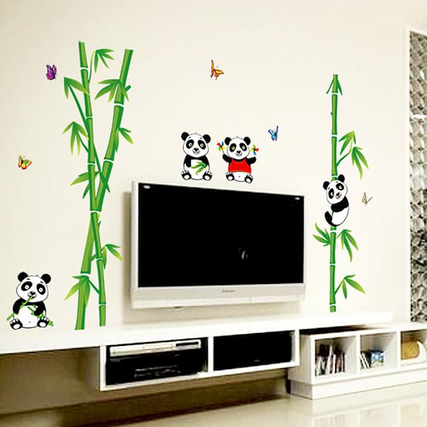 Removível bonito pequeno Panda bambu adesivo de parede quarto sala estar TV decoração da parede chinês auto-adesivo ades