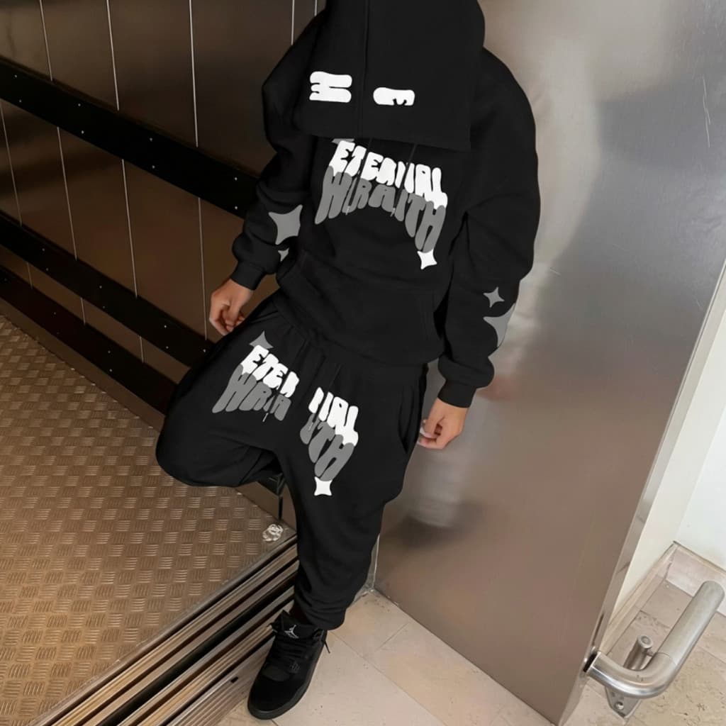 Conjunto Moletom Estiloso Y2K Alternativo Gótico Calça E Blusa Com Capuz Normal