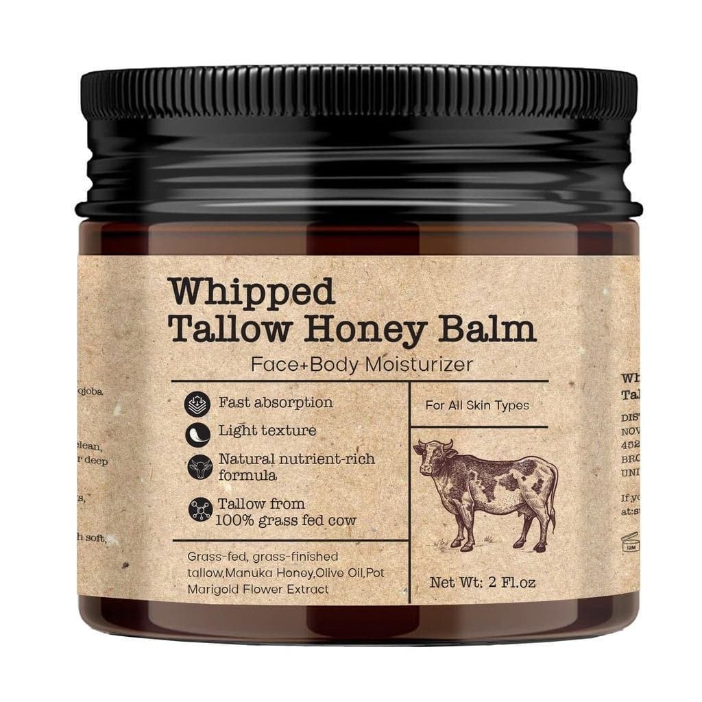 ScosvviWhippedTallowHoneyBalm – Hidratante de Sebo de Animais Alimentados a Pasto para Pele Seca e Sensível, Hidratação