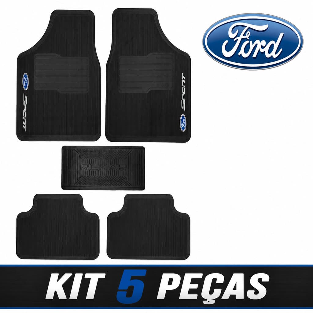 Tapete Borracha Ford 5 peças Carro Automotivo Ecosport Focus Fiesta Escort Fusion Ranger ka Kit New
