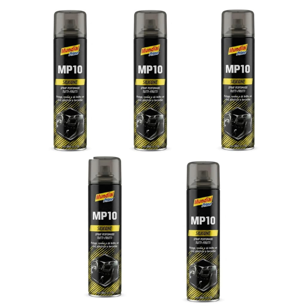 Kit 5 Spray Silicone Restaurador Revitalizador Painel Perfumado Automotivo Tutti-Frutti Plástico Borracha 300ml Atacado