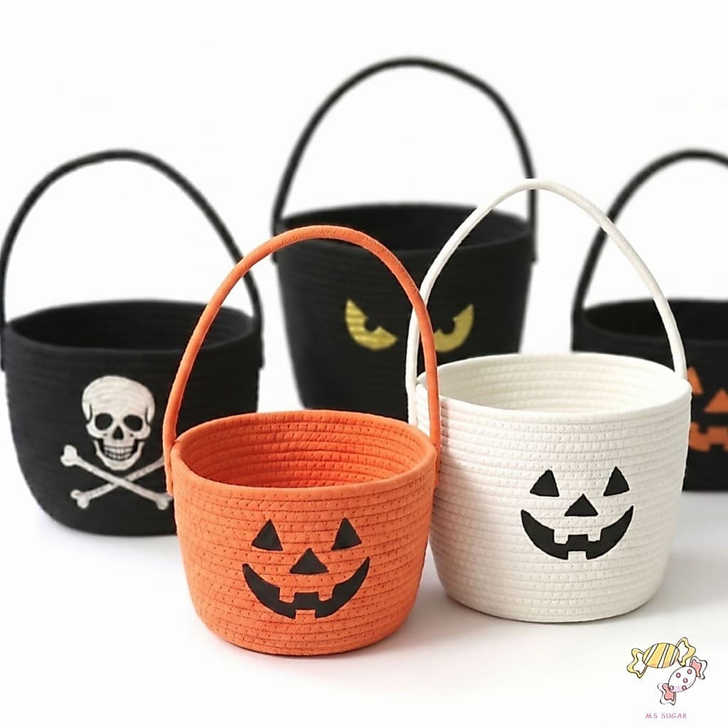 Cesta De Armazenamento Tecida De Abóbora De Halloween-Suporte De Lanche De Doces De Corda De Algodão Para Decoração