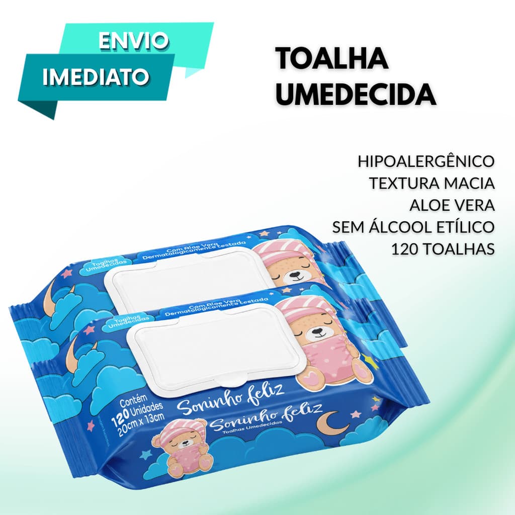Toalha Umedecida Soninho Feliz 120un Kit 3 5 8 10 12 Pacotes Mais Rendimento Uso Diário