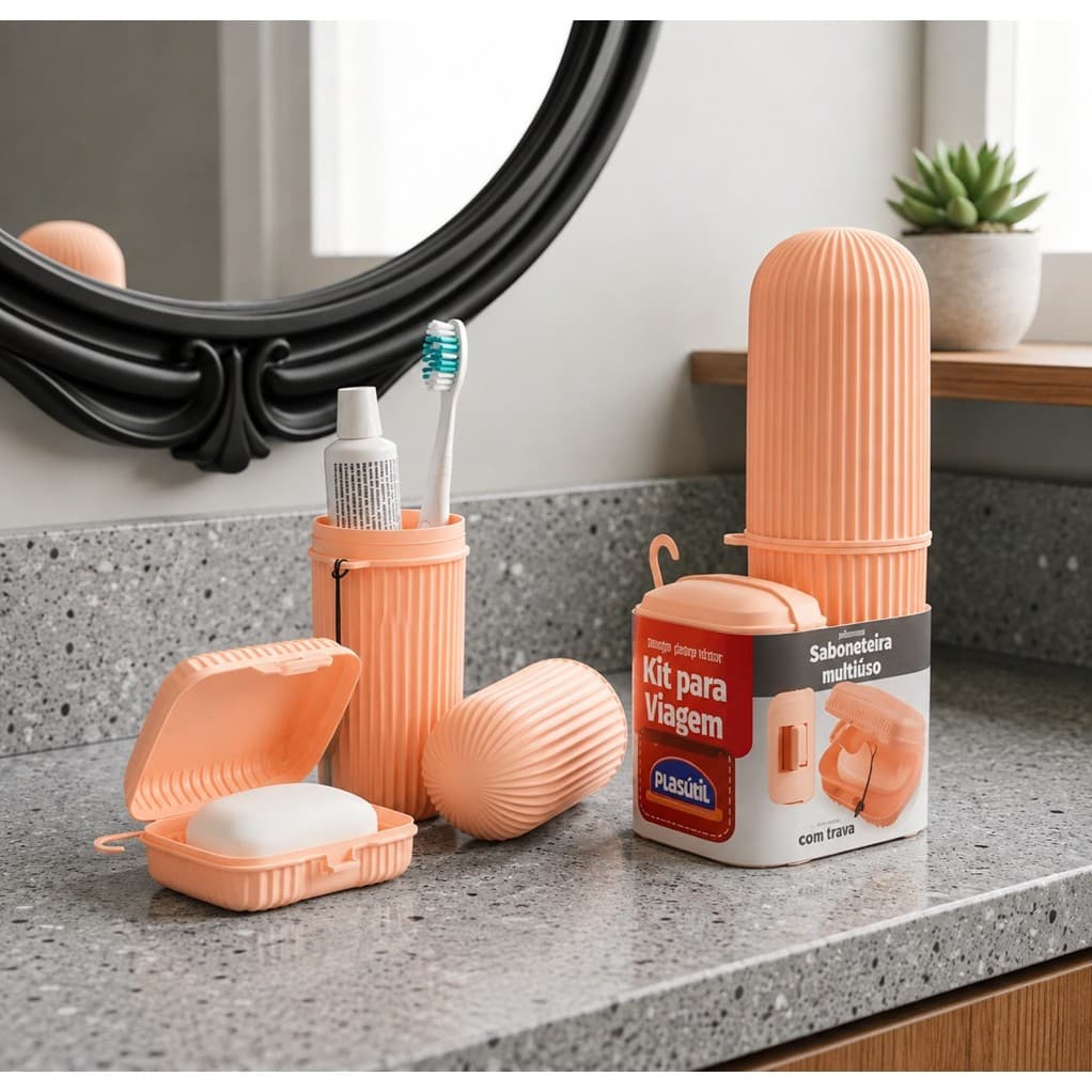 Kit Saboneteira + Estojo Portátil Para Viagem Academia Fosco