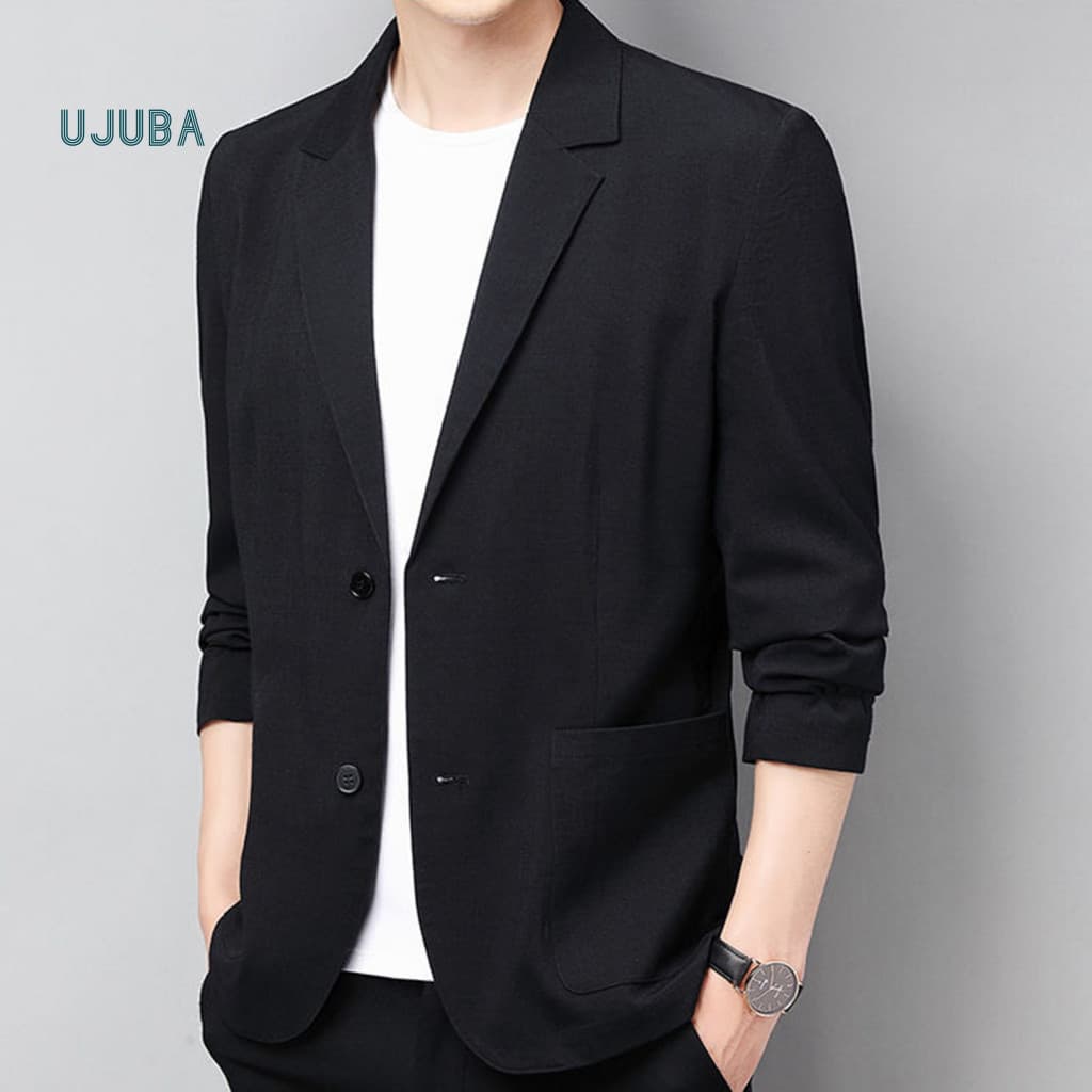 Men Suit Coat Formal Men's Business Jacket Double Button Blazer with Notch Lapel Solid Color Cardigan Style Patch Pocket