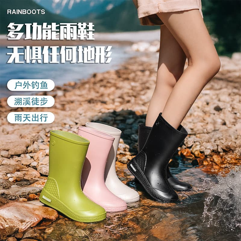 Botas de chuva femininas de cano médio, sapatos impermeáveis para estudantes, botas de chuva antiderrapantes para adulto
